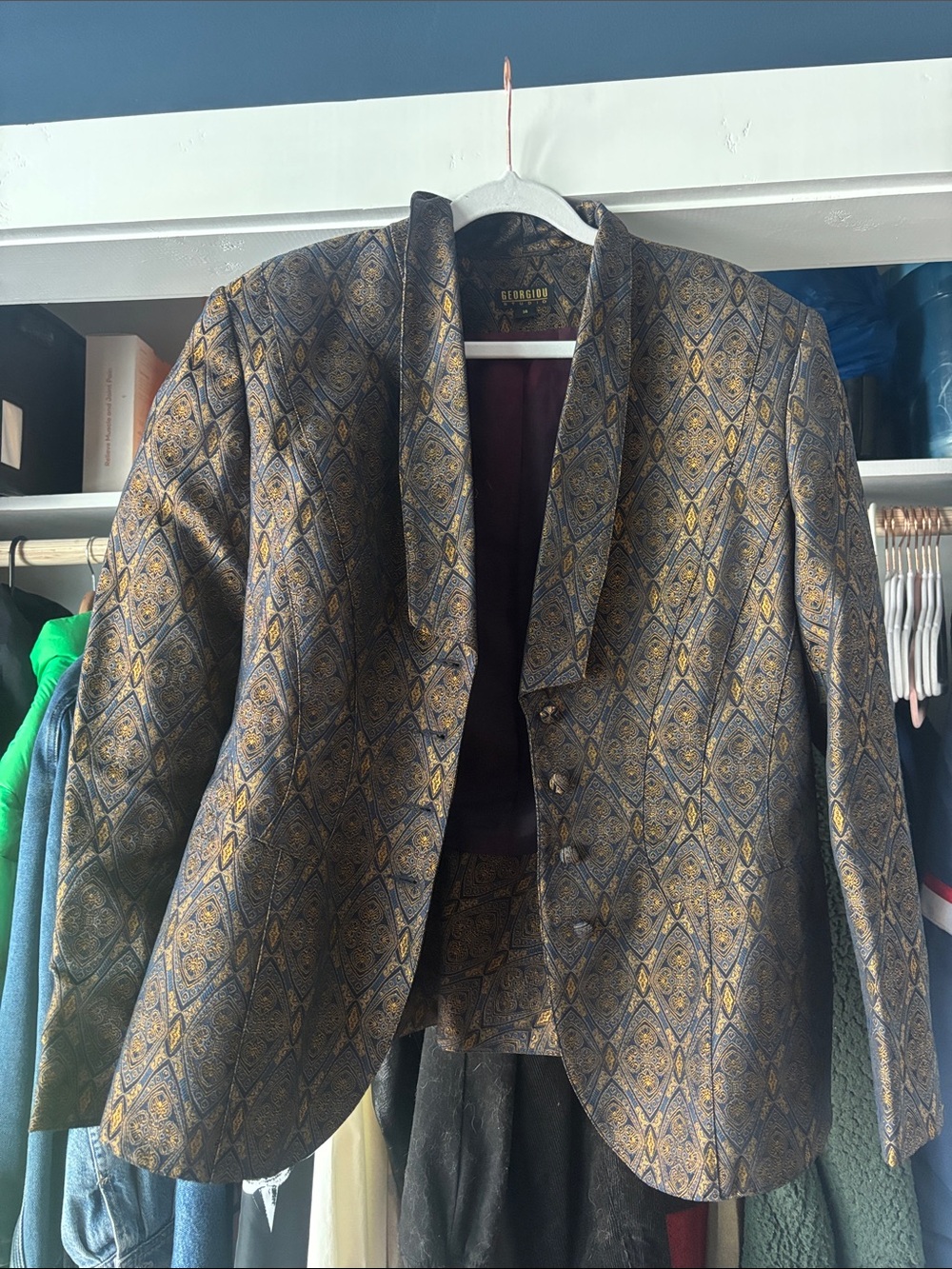 Women’s Gold & Navy Patterned Jacquard Blazer
